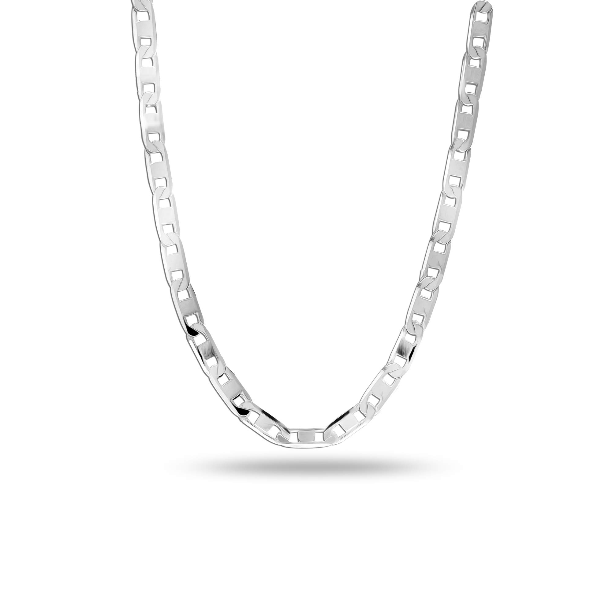 LeCalla Links 925 Sterling Silver Italian 3 MM Diamond-Cut Solid Flat Mariner Link Chain Necklace for Men and Women 24 Inches