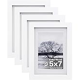 Egofine 5x7 Picture Frames Set of 4, Made of Solid Wood Covered by Plexiglass 3.5x5 and 4x6 with Mat or 5x7 without Mat, for Table Top Display and Wall Mounting Photo Frame White