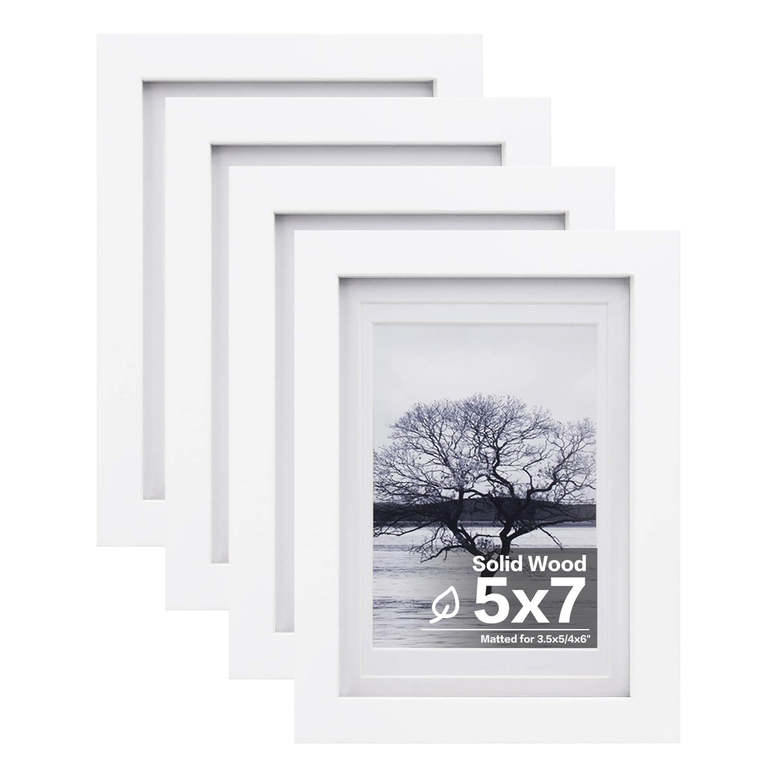 Photo 1 of Egofine 5x7 Picture Frames Set of 4, Made of Solid Wood Covered by Plexiglass 3.5x5 and 4x6 with Mat or 5x7 without Mat, for Table Top Display and Wall Mounting Photo Frame White