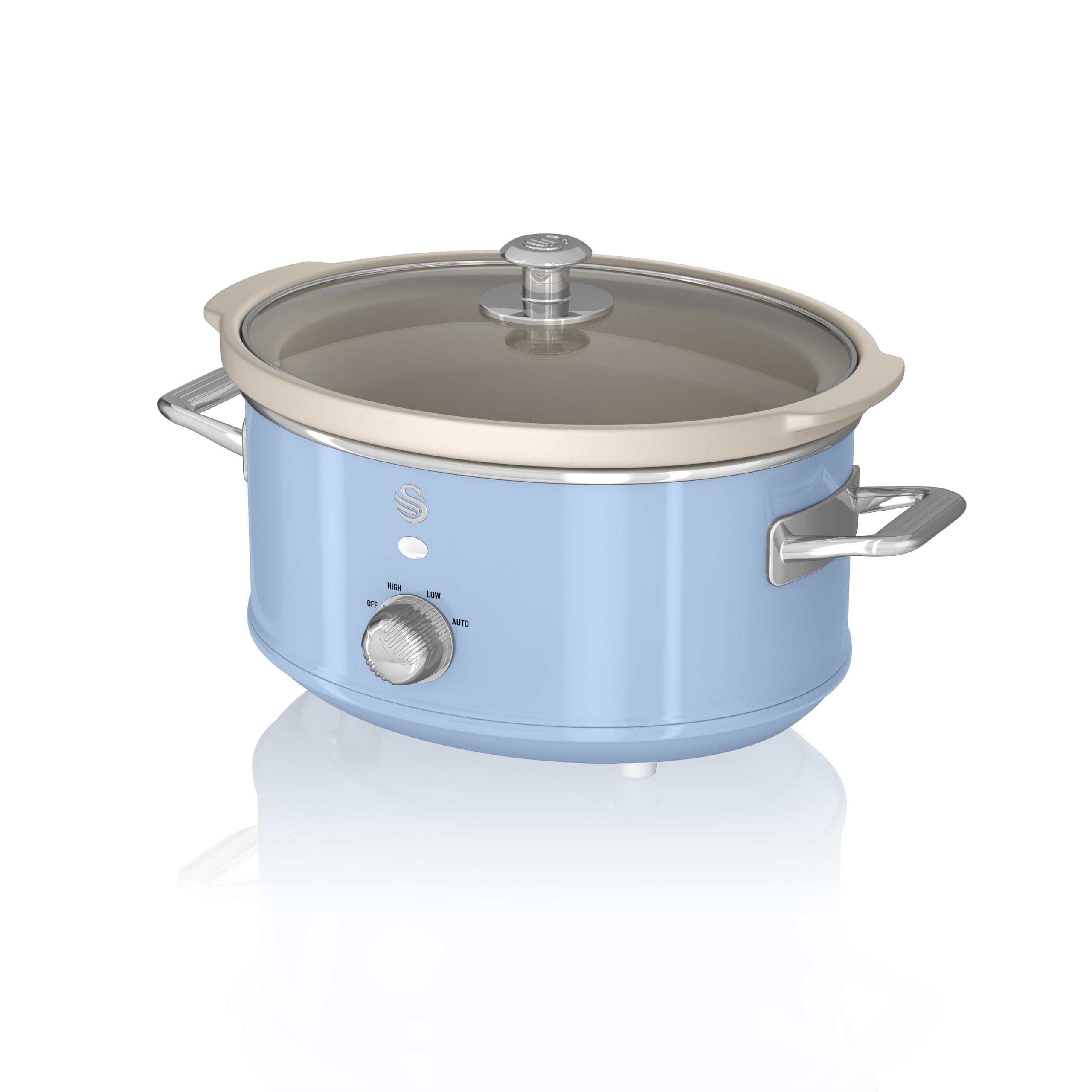 Swan Retro Slow Cooker with 3 Temperature Settings, Removable Dishwasher Safe Ceramic Pot and Glass Lid, 3.5L, Blue, SF17021BLN