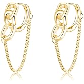 SLUYNZ Sterling Silver Chain Hoop Earrings for Women Teens Minimalist Hoop Earrings Dangle Tassel