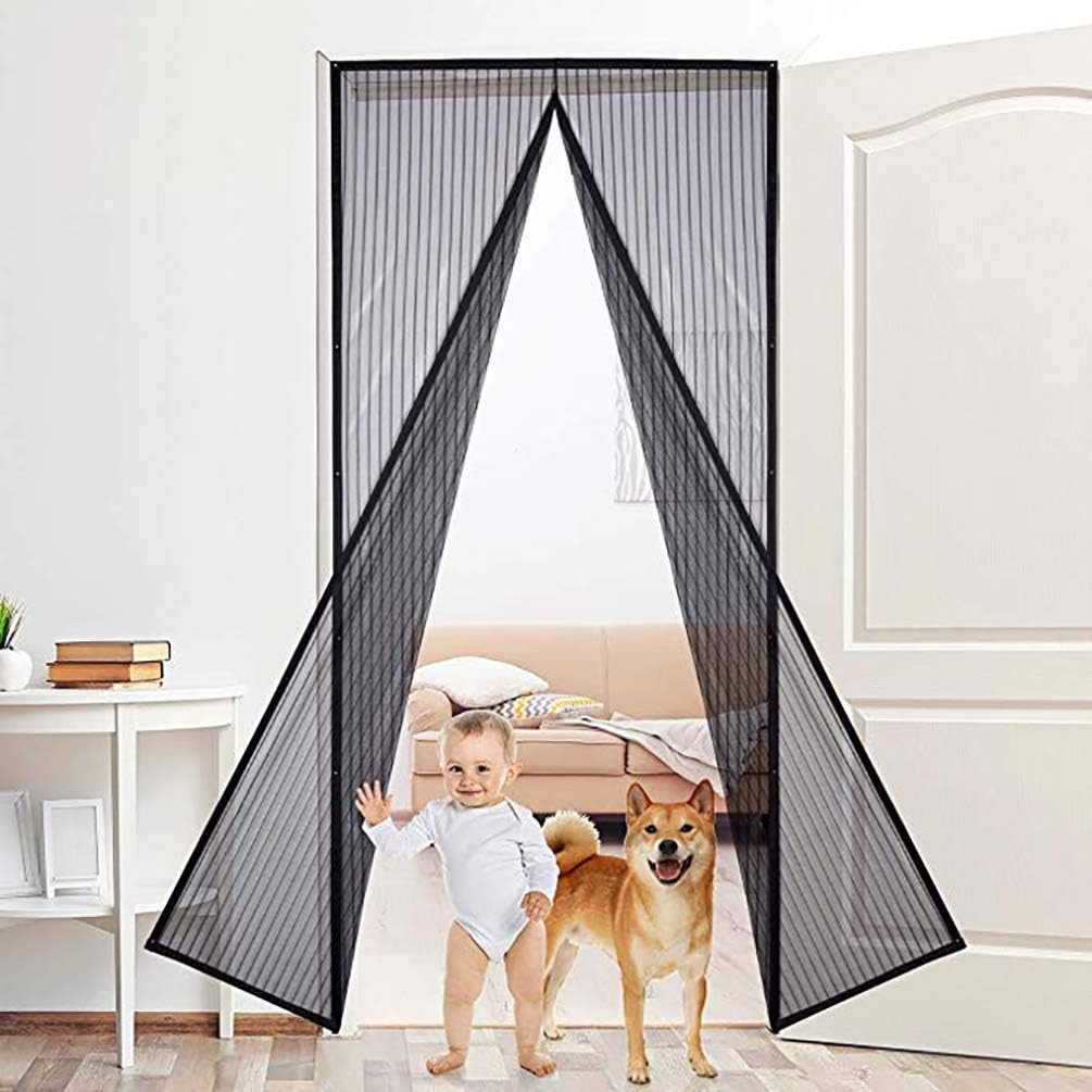 LISIANG Heavy Duty Mesh Curtain, Self Sealing,Hands Free,Silent, Instant Screen Door Pet,Shut Automatically,Full Frame Hook Loop,Porch,Balcony,Glass,Patio,Black,90x200cm(35x79in)
