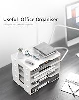 Lesfit Wooden Desk Organizer Tray 5-Tier Paper Tray White view 6