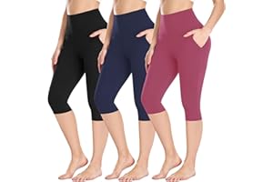 DHSO 3 Pack Women's Knee Length Leggings-High Waist Capri Pants for Women Yoga Workout Biker Shorts Casual Summer