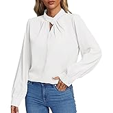 Rooscier Women's Pleated Mock Neck Cutout Long Sleeve Keyhole Chiffon Elegant Office Blouse White Small