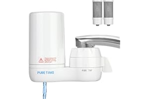 Pure Take Water Filter for Sink Faucet,380-Gallon Faucet Mount Water Purifier for Kitchen Sink,Carbon Fiber Filters Reduces Chlorine & Bad Taste with 2 Replacement Filters