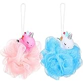 2pcs Kids Bath Loofah: Body Sponge - Unicorn Shower Pouf for Deep Cleaning Body Scrubber Exfoliator Wash Back Scrubber