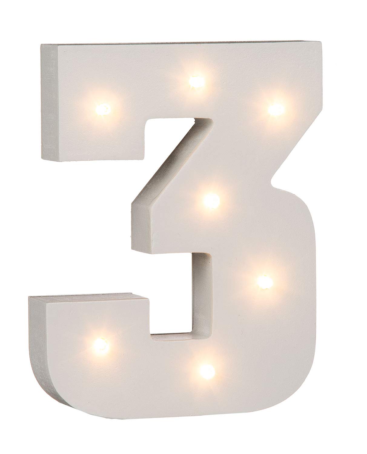OOTB Illuminated Number 3 Light with 7 LED, Wood, White