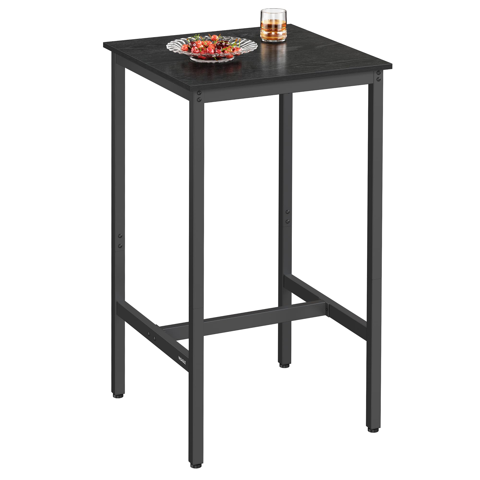 VASAGLE Bar Table, Small Kitchen Dining High Top Pub Cocktail Table for Living Room Party, Sturdy Metal Frame, 23.6 x 23.6 x 41.7 Inches for Narrow Spaces, Easy to Assemble, Ebony Black and Ink Black Image