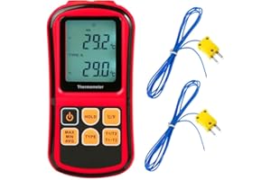 Mengshen Digital Thermometer, 2-Channel K-Type Thermocouple Probe Sensor Temperature Meter Gauge for K/J/T/E/R/N/S Type, -200