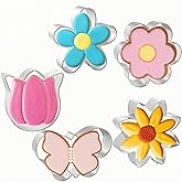 JOB JOL Flower Cookie Cutters 5 PCS, Butterfly, Sunflower, Tulip, 3'', 3.25''