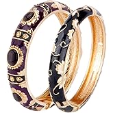 UJOY Vintage Cloisonne Jewelry Bracelet Plated Handmade Bead Rhinestones Enamel Spring Cuff Bangles 2 Pcs Set for Womens Gift 7735