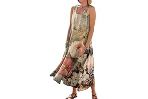 NDVYXX Summer Dresses for Women 2024 Vacation Trendy Sleeveless Cotton Loose Dress Plus Size Crew Neck Swing Sundress