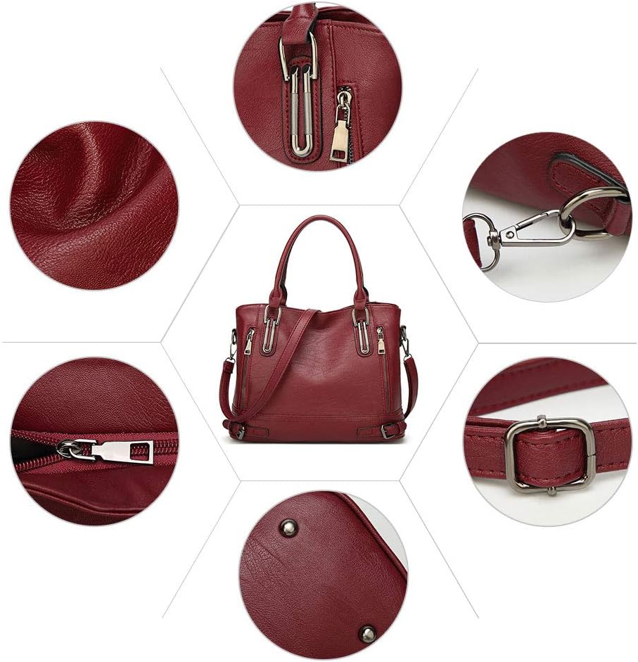 VINBAGGE Ladies Leather Handbag Designer Top Handle Bag Vintage Tote Crossbody Shoulder Bag Fashion Clutch for Women - Burgundy Red - Image 4