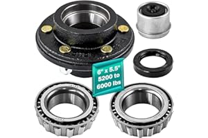 JADODE Trailer Hub Kits 6 Bolt 5.5 for 6000 lbs Heavy Duty Trailer Axle 25580/15123 Bearings with 1/2"-20 Thread #42 Spindle 6 Lug Trailer Hub