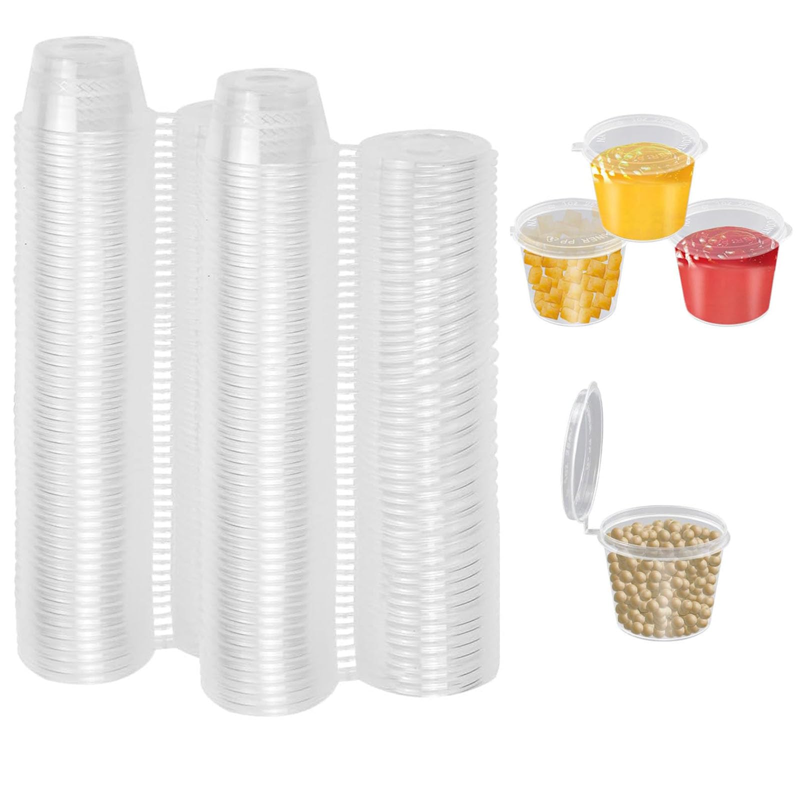 KYEDGC 100 PCS 1oz Small Plastic Containers With Lids, 25ml Pots, Reusable Jelly Pots for Sauce, Salad Dressings & Portion Control