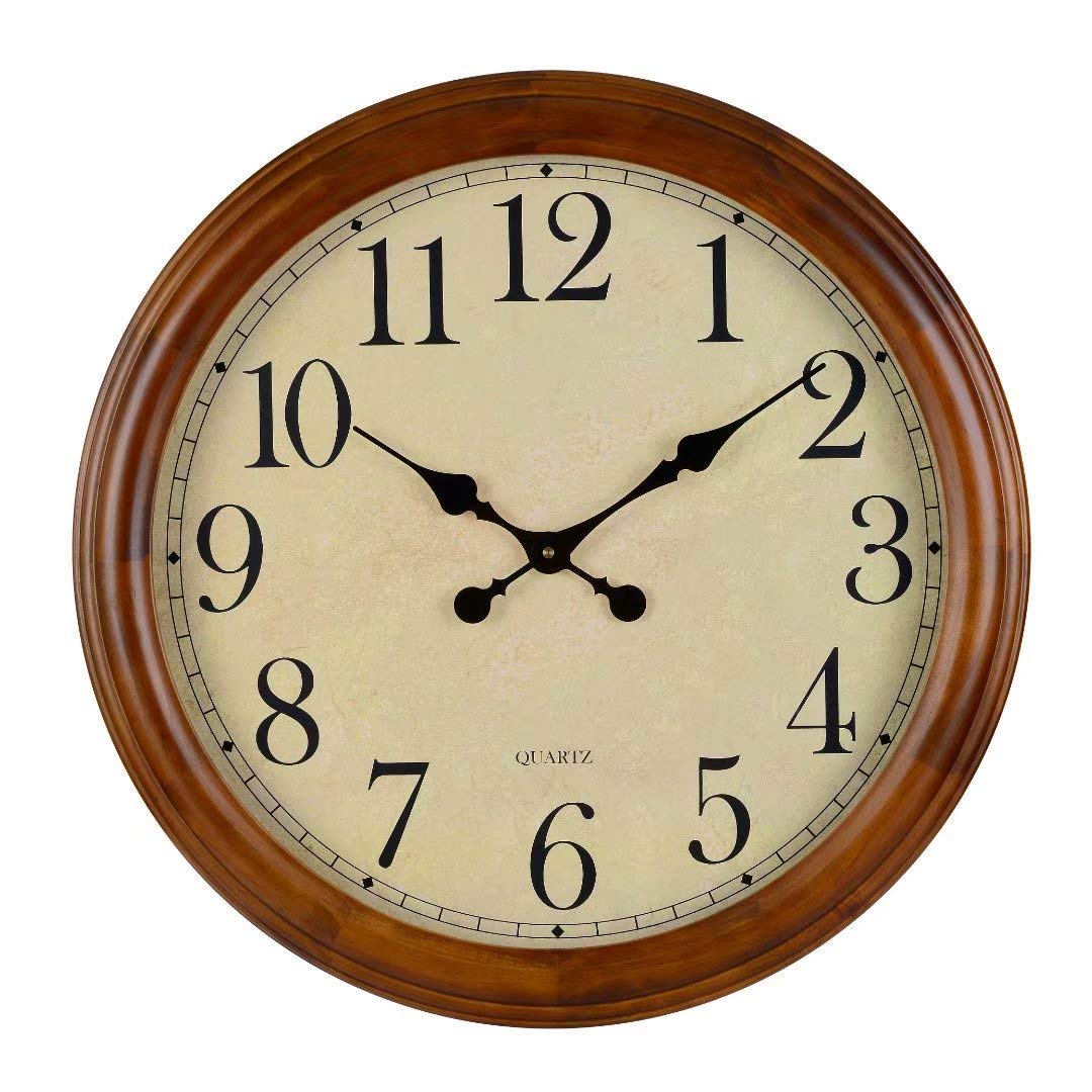 24-Inch Wood Silent Non-Ticking Battery Operated Decorative Wall Clock