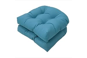 Eoieov Outdoor Seat Cushions for Outdoor Furniture Teal Blue Thick Patio Wicker Chair Cushion Set of 2 Water-Resistant Tufted U Shaped Chair Pads for Dining Garden,18.5"*18.5“