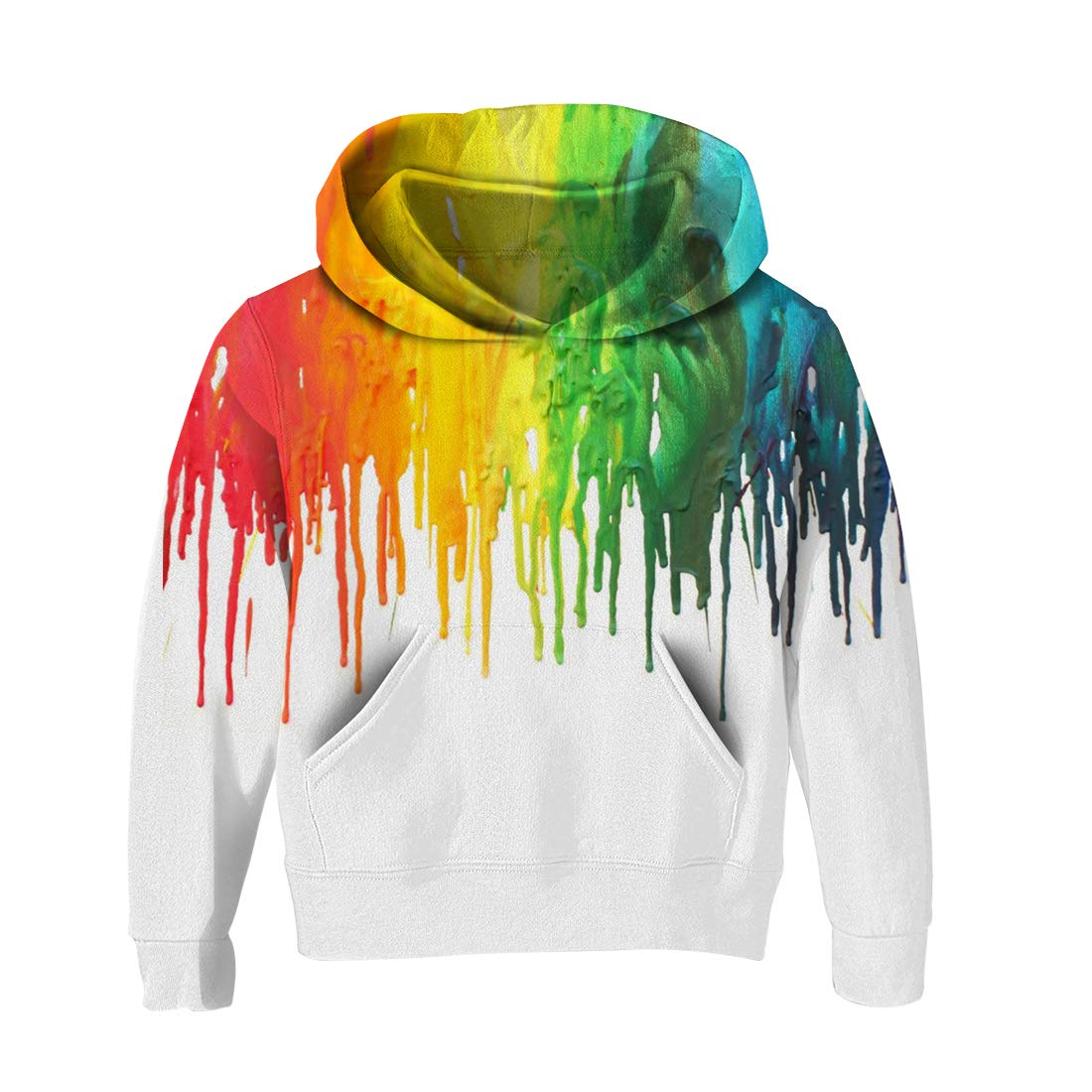 RAISEVERN Unisex Teen Girls Boys 3D Divertida Pintura Blanca impresión Manga Larga Sudaderas con Capucha Bolsillo Estudiante Sudaderas con Capucha Prendas de Vestir Exteriores 13-14T (X-Large)