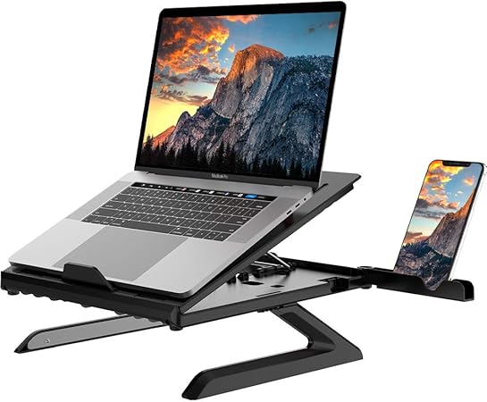 Amazon Co Jp 工匠藤井 ノートパソコンスタンド 9段階調整可能 スマホスタンド付き 折り畳み式 黒 文房具 オフィス用品