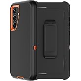 RubCase for Samsung Galaxy S24 Case with Belt Clip Holster, 2X Screen Protector, Heavy Duty Military Grade Full Body Shockproof Dust-Proof Rugged Protective Cover for Samsung S24 5G (Orange)