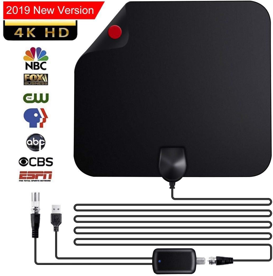 TV Aerial Indoor, URMI 65+ Miles Amplified HD Digital TV Aerial Over Freeview Digital HDTV Antenna Support 4K 1080P HD/VHF/UHF Local Channels Broadcast for All Types Home Smart Television/Radio