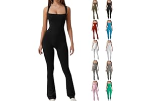 SHOPESSA Sleeveless Jumpsuits for Women Dressy Strappy Square Neck Jumpsuit Long Flare Yoga Pants Seamless Unitard Romper