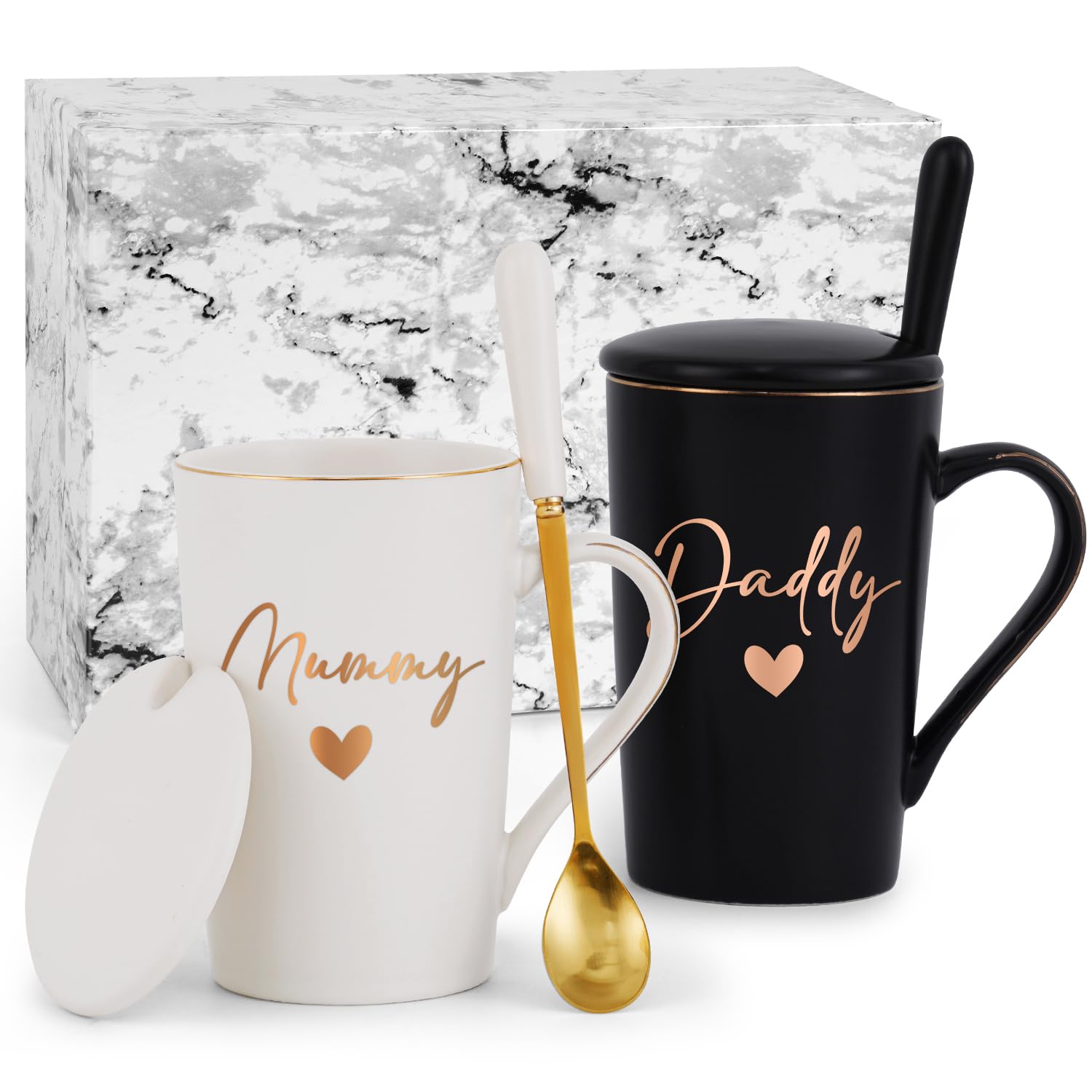 Joymaking New Mum and Dad Gifts Coffee Mug for New Parents, 14oz Mugs for Newborn Gifts for Mums, Mummy and Daddy, 14oz White-Black