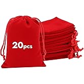 Shintop 20pcs Velvet Bags with Drawstrings, 4x6inch Red Gift Bags Jewelry Pouches for Dice Wedding Party Favor