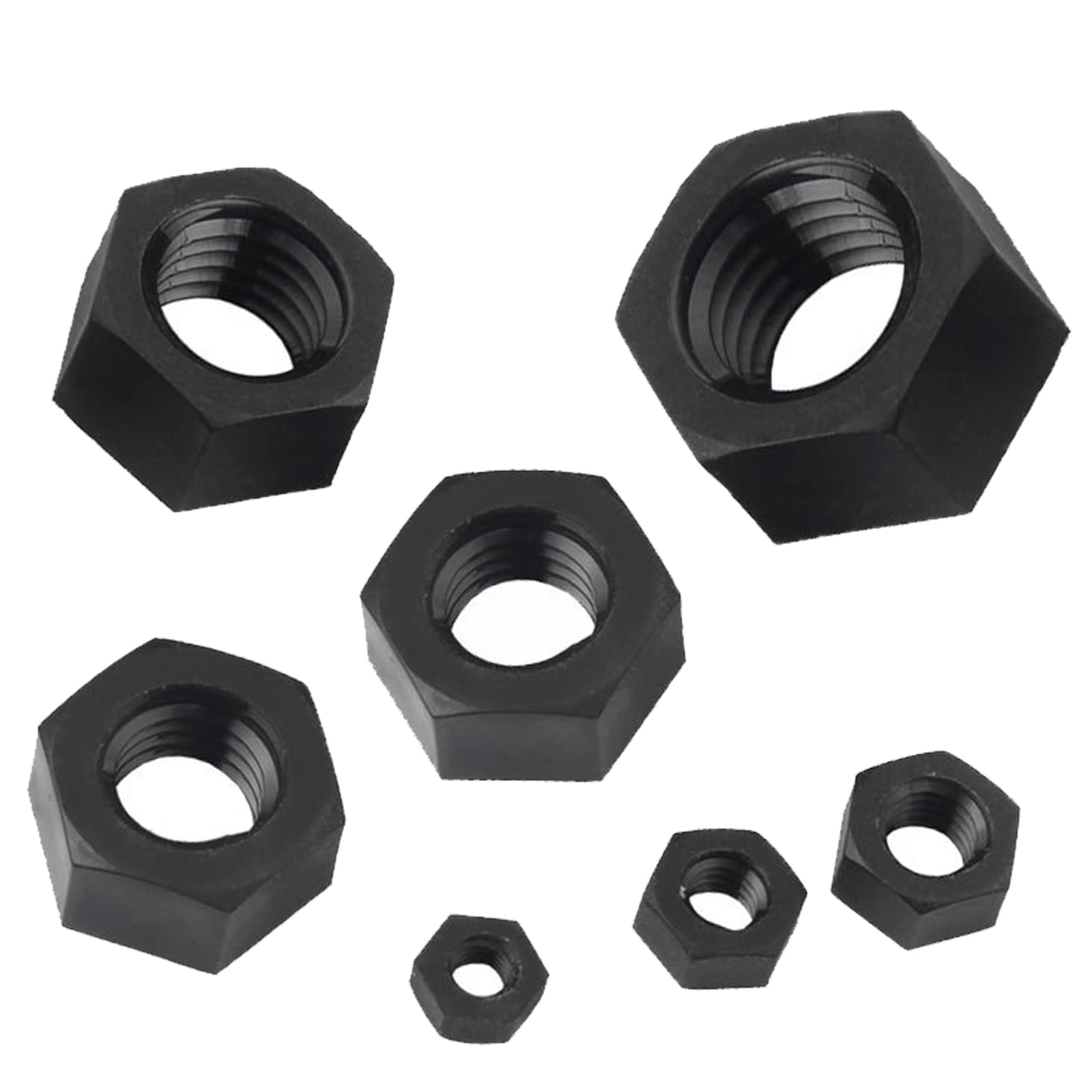 M4 Hex Full Nuts, Metric Coarse Thread Nylon Hexagon Nut, Plastic Machine Screw Nuts, Black, Pack of 100
