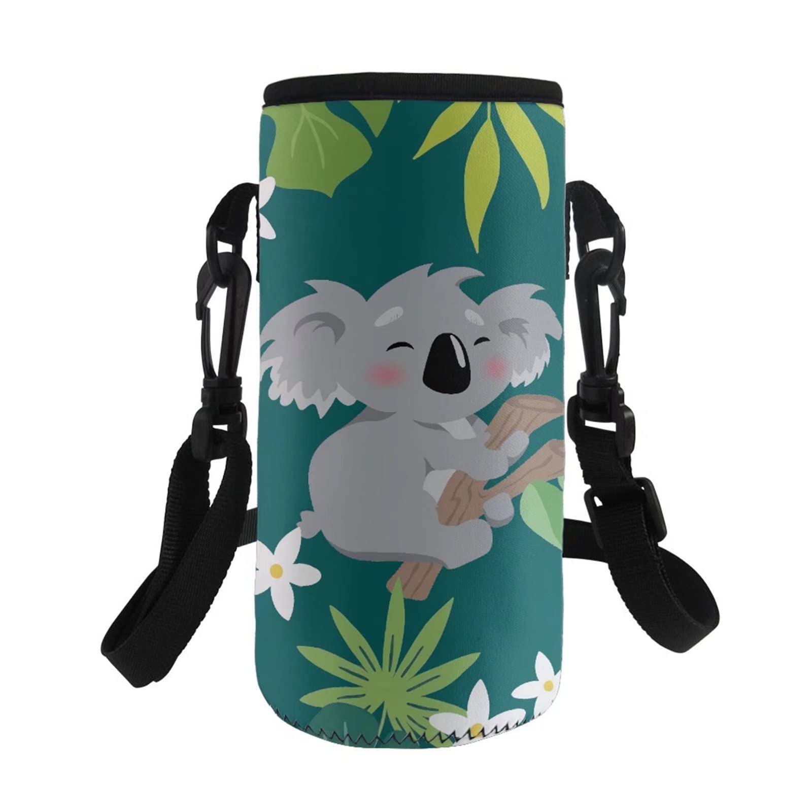 COEQINE Water Bottle Carrier Bag Insulated Neoprene Bottle Holder,Kids Adult Adjustable Shoulder Strap for Stainless Steel/Plastic Bottles for Hiking School Walking with Cute Elephant Pattern
