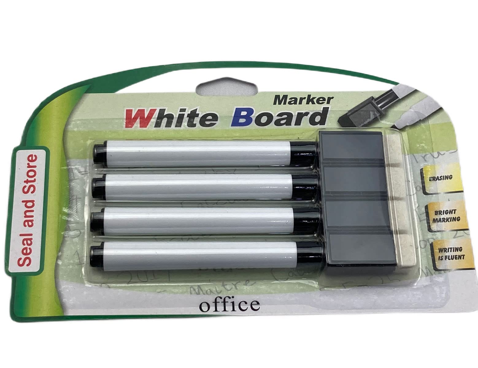 4 Black Magnet White board whiteboard marker pens dry erase easy wipe eraser