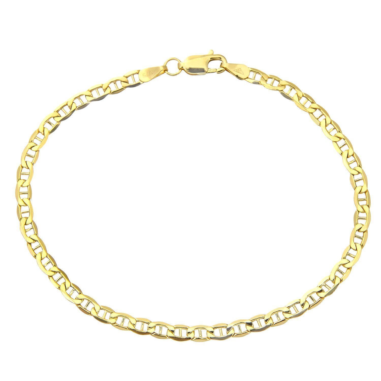 18 ct 750 gold Italian flat mariner yellow gold bracelet, width 3mm yellow gold