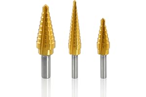 MACXCOIP 3Pcs Step Drill Bit Set, 1/8" to 3/4", 1/4“ Hex Shank High Speed Steel Step Drill Bit for Stainless Steel, Metal, Aluminum, Copper, Wood, PVC