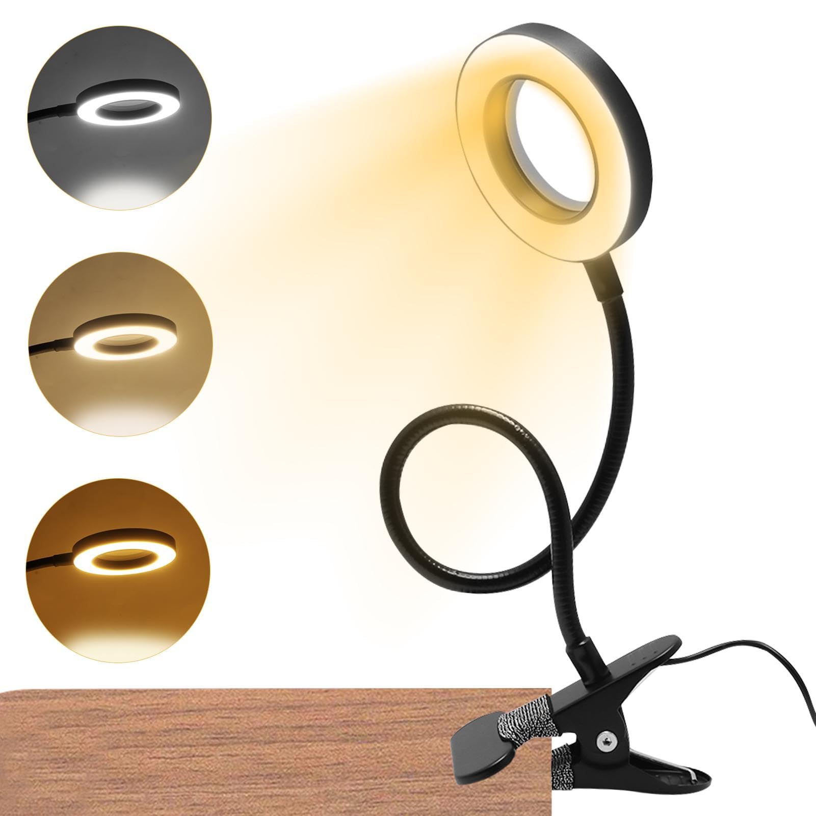 Photo 1 of 5X Magnifying Glass with Light, 3 Color Modes LED Lighted Desk Lamp, USB Powered Magnifier Lamp with Metal Clamp, Flexible Gooseneck Magnifier for Bed Work Crafts DIY Repair(Black)