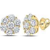 Mens Women Large Trendy Flower Cluster 14k Yellow Gold Plated 925 Sterling Silver Hip Hop Round Shape Iced 5A CZ Circle Screw Back Earrings Jewelry Gifts For Men Women