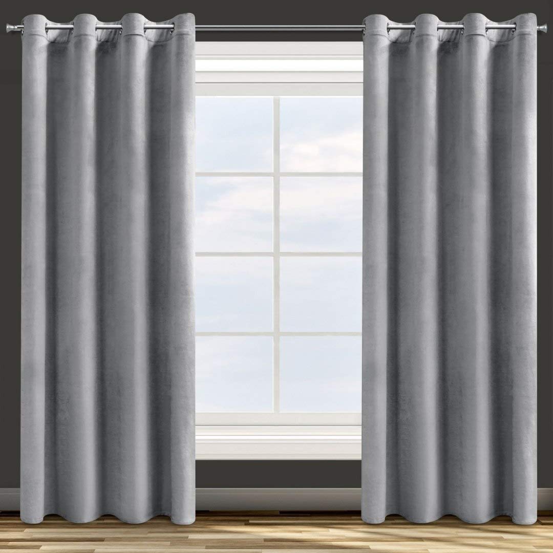 Eurofirany Design91 ROSA Soft Plain Opaque Velvet Curtain with Eyelets - 1 Unit, Fluffy Panel Drape Classic Glamour Elegant Living Room Bedroom, W55 x L98, Silver