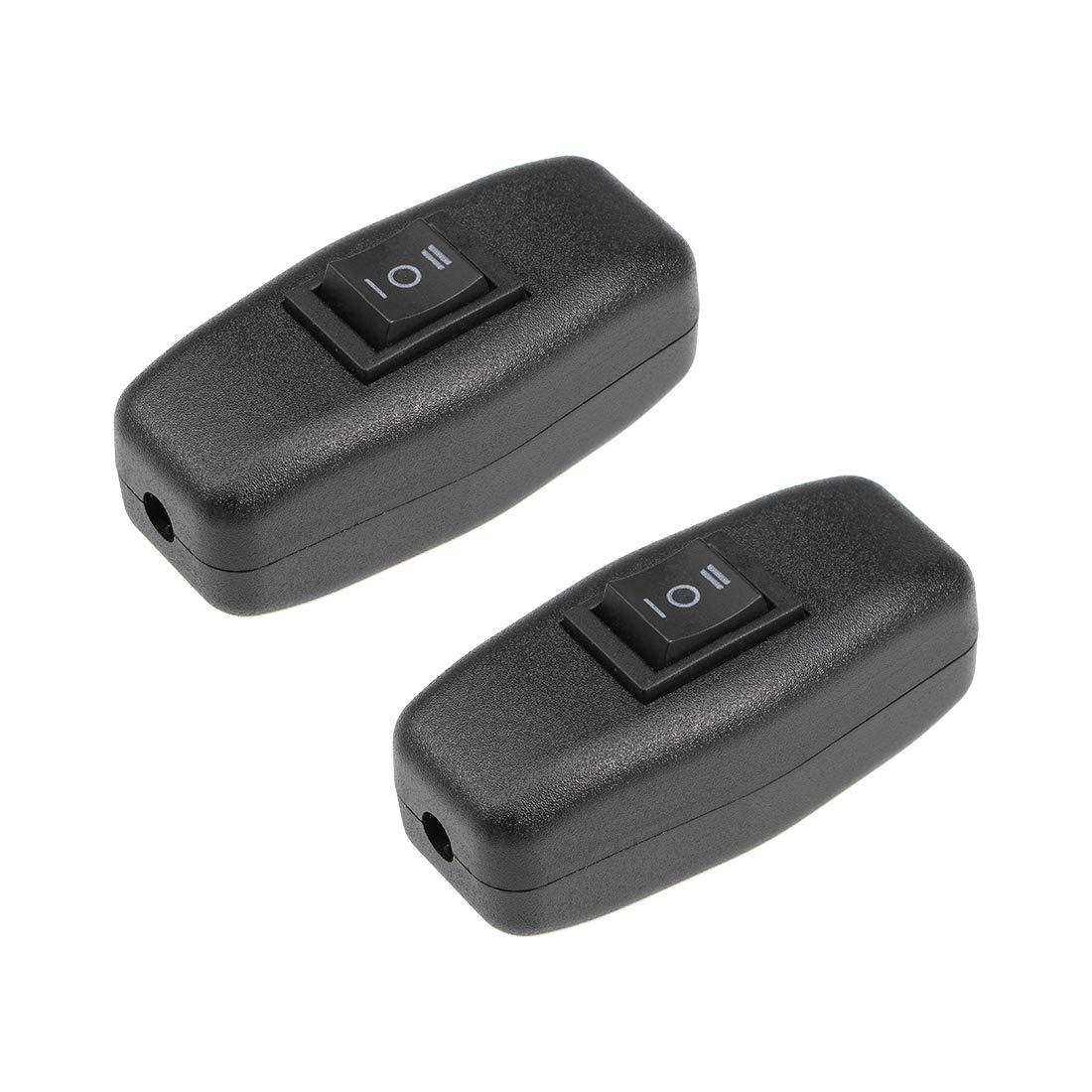 sourcing map Inline Cord Switch AC 250V 3A On-Off-On Control DPDT Feed-Through Rocker Switch for Bedroom Table Lamp Desk Light, Black (Pack of 2)