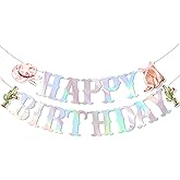Western Happy Birthday Banner, Silver Foil Cowboy Party Decorations with Glitter, Hanging Sign for Cowgirl Theme, Home Party Supplies Decor