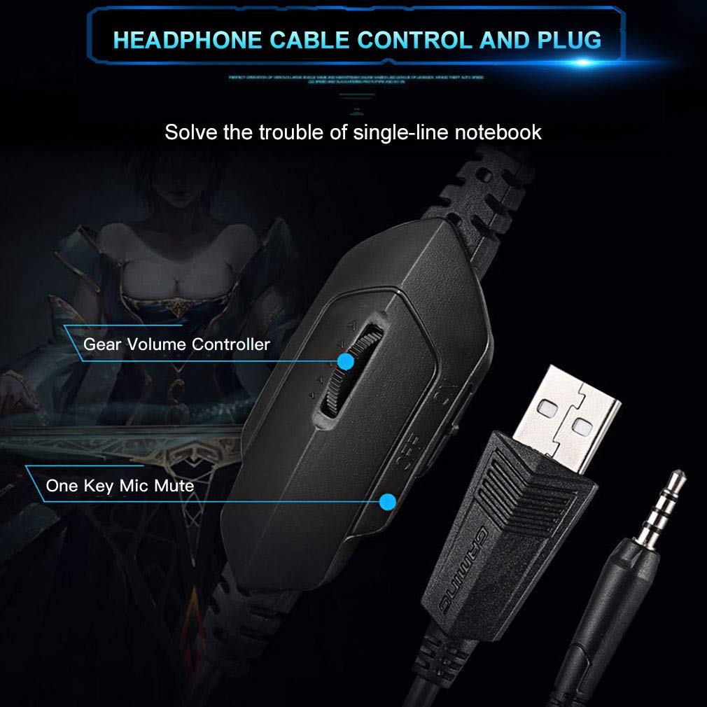 Xbox One Gaming Headset for PS4 PC Laptop Tablet Smartphone Over-Ear Nintendo Switch Headphones with Mic and Rotary Volume Control Noise Cancelling LED Lighting and Stereo Surround Sound Headset