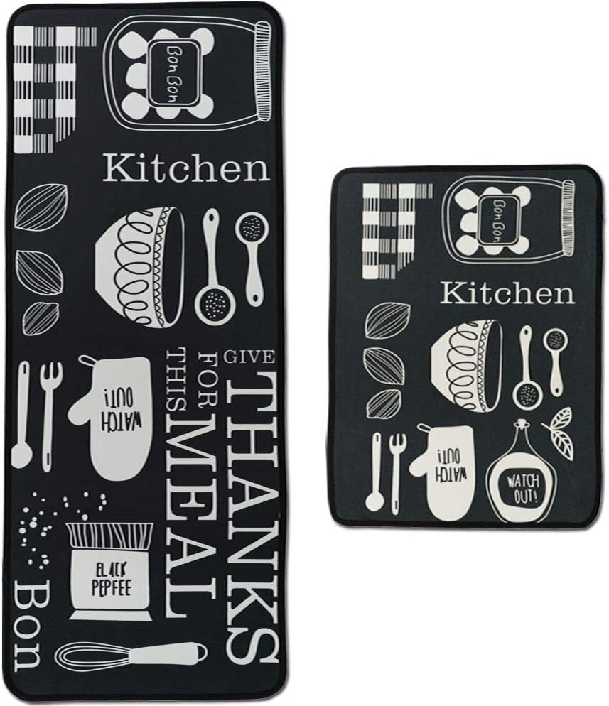 LEEBEI Kitchen Rugs Floor Mat Kitchen Mats Set Non-Slip Washable,Indoor Doormats Area Rugs for Kitchen Bedroom Bathroom Carpet (15.7×23.6 inch +15.7×47.2 inch, New-Kitchen)