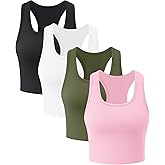4 Pack Sleeveless Tank Tops for Women Racerback Cropped Workout Top Cotton Basic Running Yoga Gym Crop Top Shirts for Women