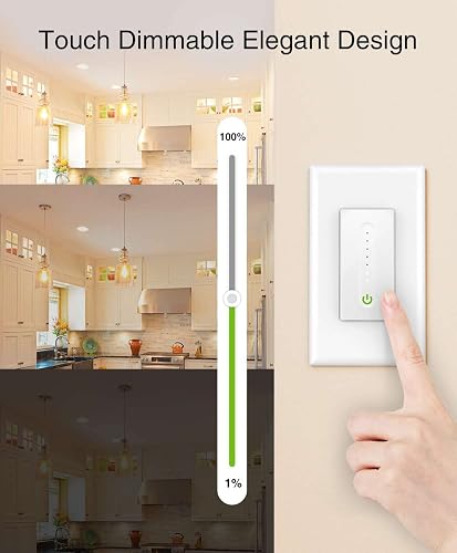 WiFi Smart 3-Gang Light Switch – Touch Control, Works With Alexa & Google Home, Neutral Wire Required, White Glass Panel WiFi Smart Light Switch