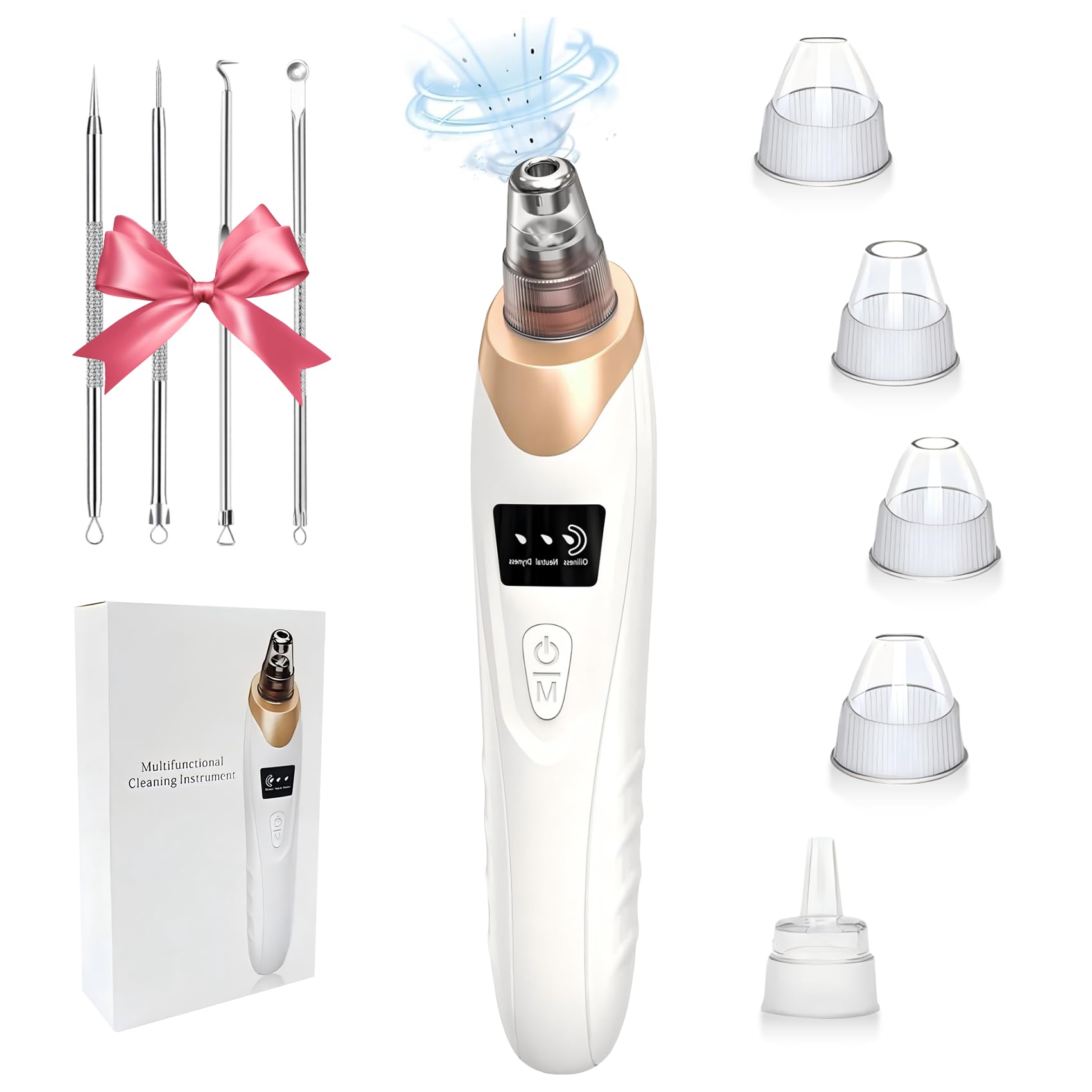 Photo 1 of Blackhead Remover Vacuum - Professional Blackhead Extractor for Face with 3 Adjustable Suction Levels, USB Rechargeable Pore Cleaner, and 5 Interchangeable Probes (White)