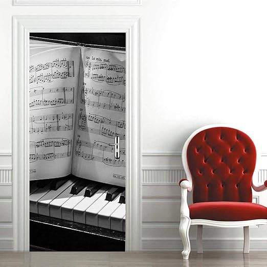 3d Etiqueta De La Puerta Partitura De Piano 80x200cm Arte Etiqueta