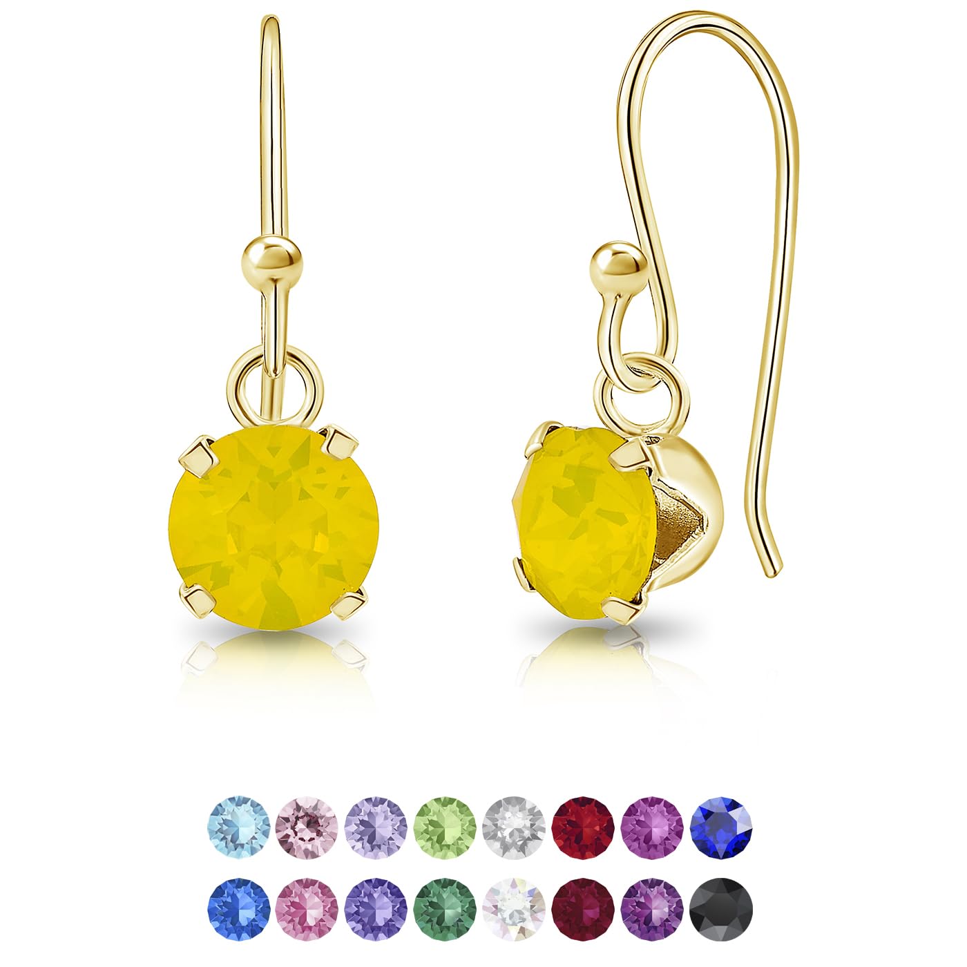 DTPSilver - 925 Sterling Silver Yellow Gold Plated Round Hook Dangle/Drop Earrings made with Glittering Crystals from Swarovski® Elements - Diameter: 6 mm - Colour : Yellow Opal