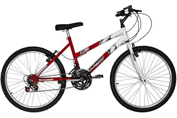 Bicicleta de Passeio Ultra Bikes Esporte Bicolor Aro 24 Reforçada Freio V-Brake,18 Marchas Vermelho/Branco Bicicleta de Passeio Ultra Bikes Esporte Bicolor Aro 24 Reforçada Freio V-Brake,18 Marchas Vermelho/Branco