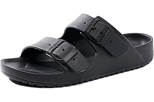 GETOEU Womens Sandals with Arch Support Slip‑On Slides Adjustable Strap Rubber Soft Sole Waterproof Beach Sandals