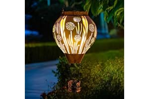 SUNNYGARDEN Hot Air Balloon Solar Lantern, Dandelion Hollow Out Solar Powered Hot Air Balloon Lantern Outdoor Waterproof, Copper Hanging Hot Air Balloon Solar Light for Outdoor Patio Garden Decor