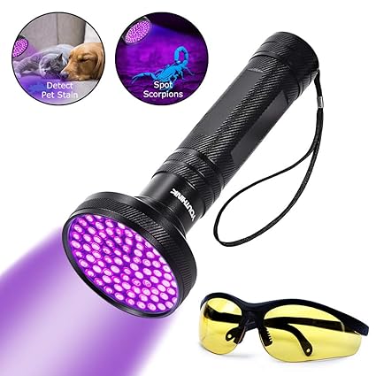 YOUTHINK UV Flashlight Blacklight Ultraviolet Black Light, UV Torch Detector with Glasses, Detecting Scorpion Dog and Cat Urine Stains (100 LEDs New ...